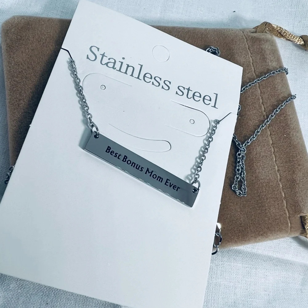 Best Bonus Mom Ever Titanium Stainless Steel Personal Bar Necklace Stepmom Retro